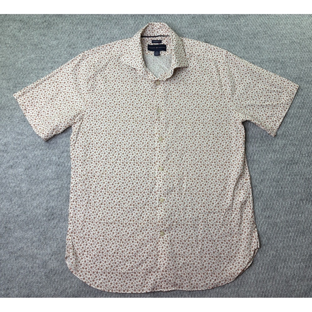Joseph Abboud Men's M Linen Cotton Floral Short Sleeve Button Up Modern Fit
